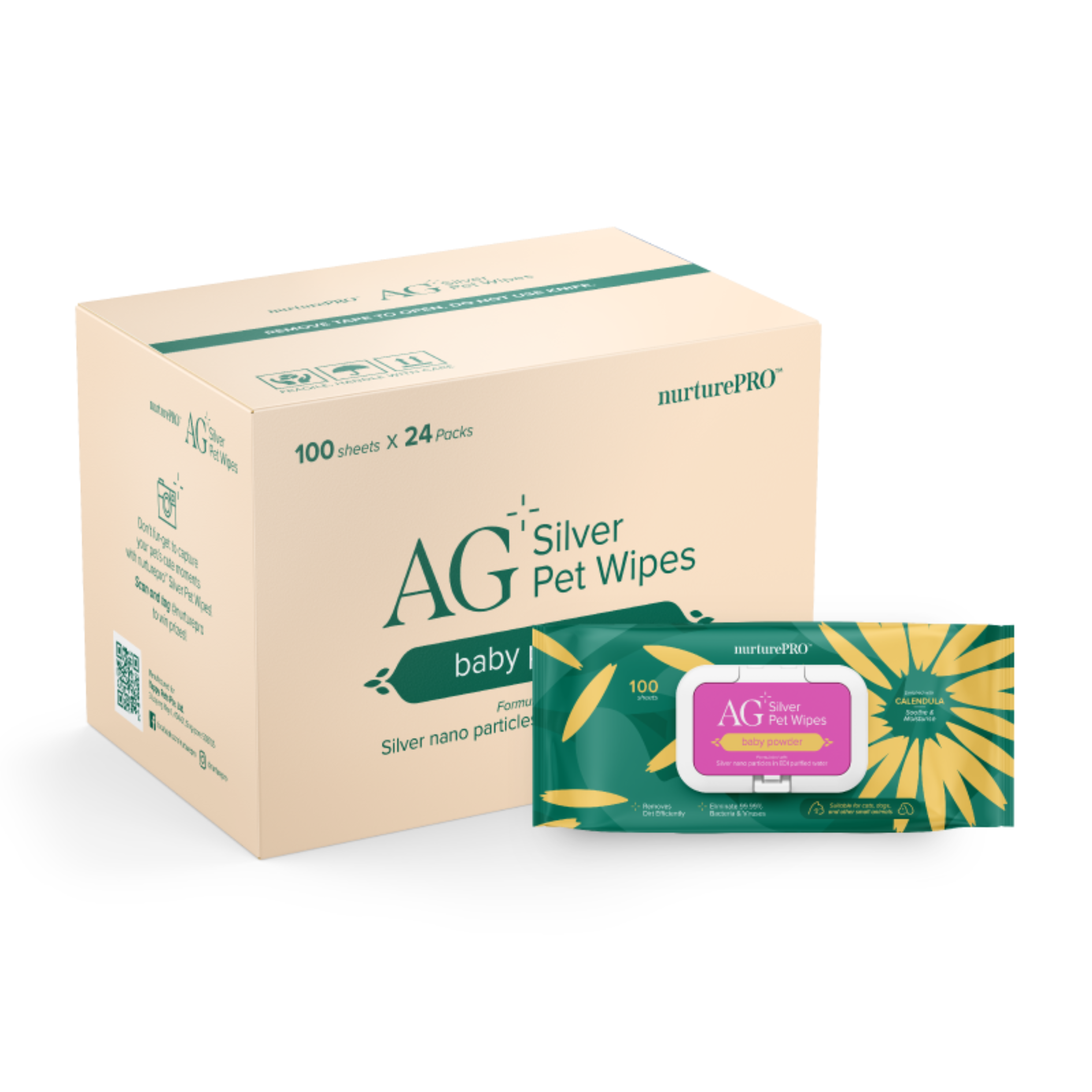 Nurture Pro AG Silver Pet Wipes - Baby Powder