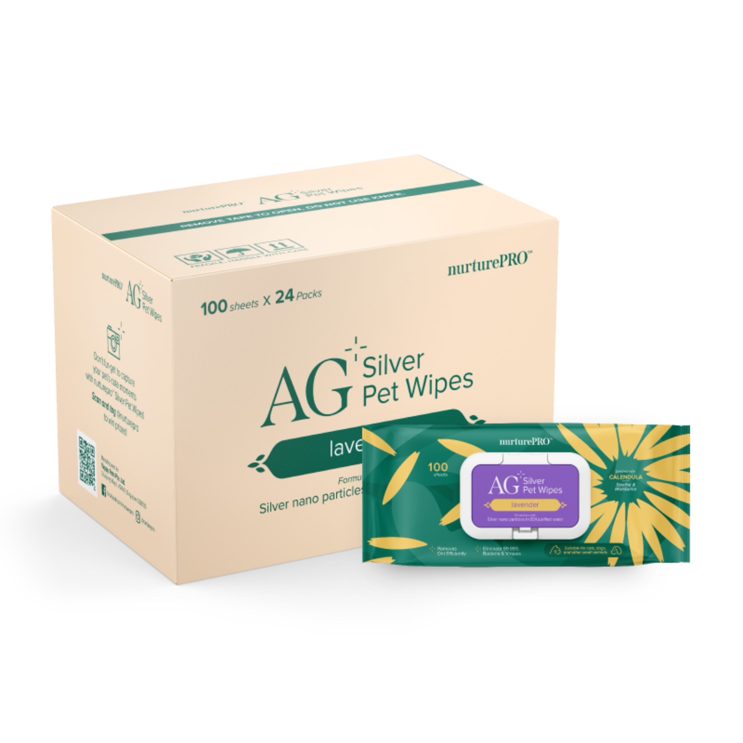 Nurture Pro AG Silver Pet Wipes - Lavender