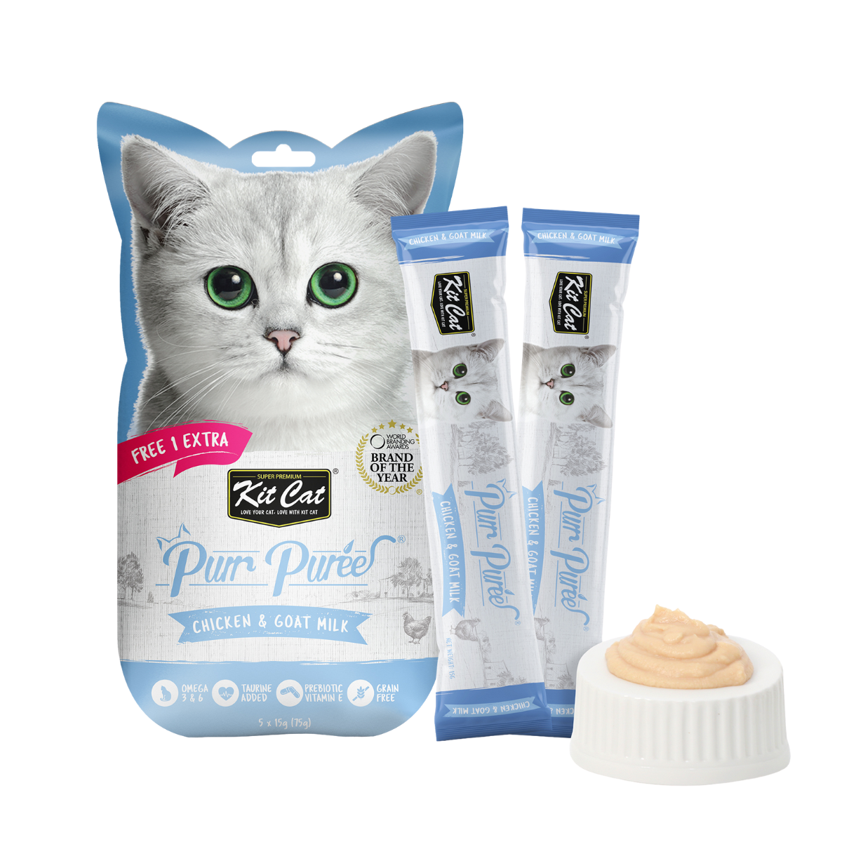 Kit Cat Purr Puree Liquid Treats for Cat -Chicken & Goat Milk Kit Cat Purr Puree Liquid Treats for Cat -Chicken & Goat Milk