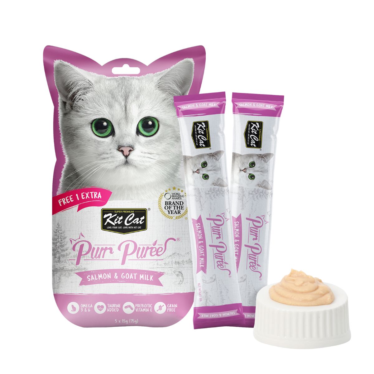 Gallery Detail: Kit Cat Purr Puree Liquid Treats For Cat Salmon Goat