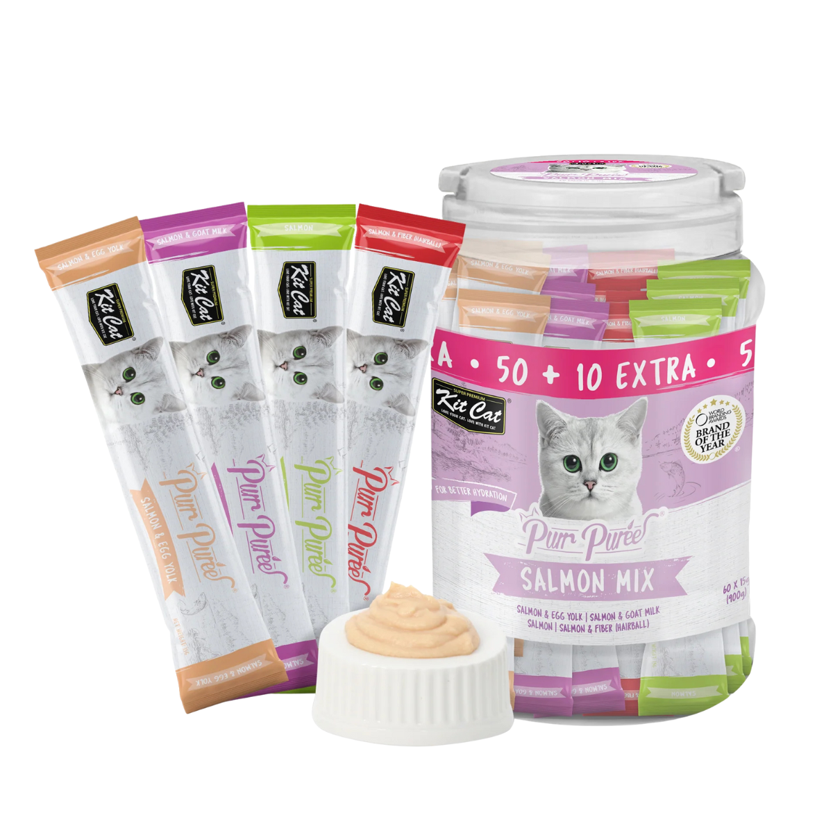 Kit Cat Purr Puree Liquid Treats for Cats - Salmon Mix Kit Cat Purr Puree Liquid Treats for Cats - Salmon Mix