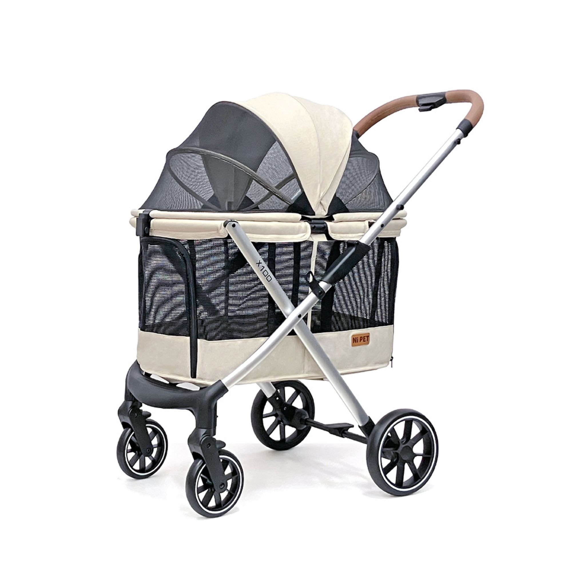 Ni Pet X100 Jumbo Quickfold Pet Stroller (Beige)