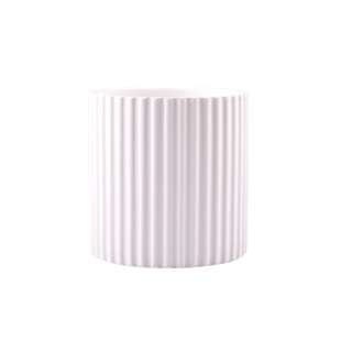 JM Flower Ribbed Ceramic Pot with Saucer - White M