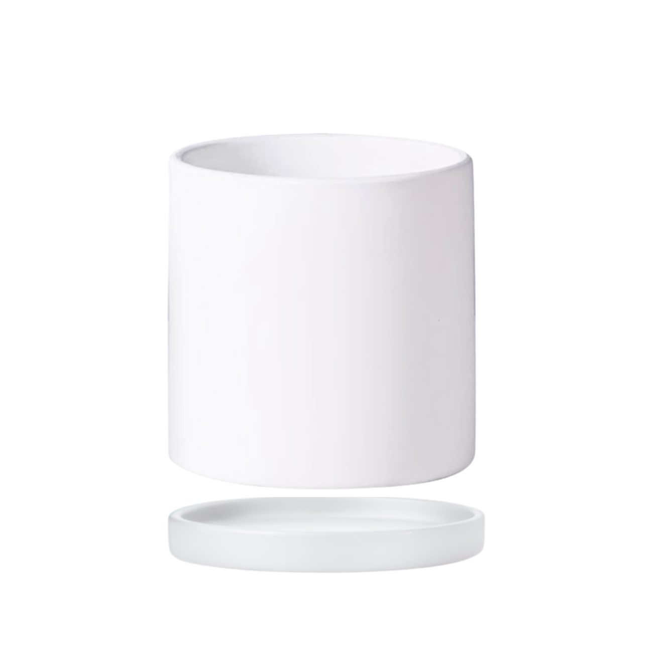 JM Flower Matte Ceramic Pot with Saucer - White S
