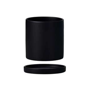 JM Flower Matte Ceramic Pot with Saucer - Black M