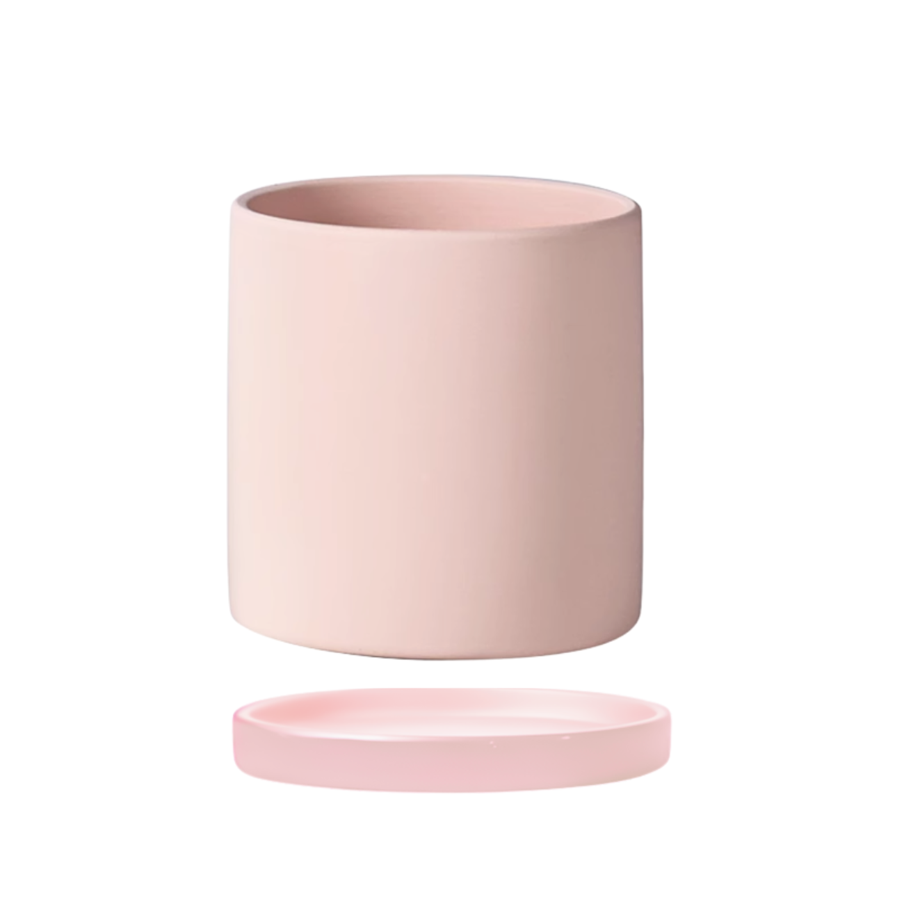 JM Flower Matte Ceramic Pot with Saucer - Pink M