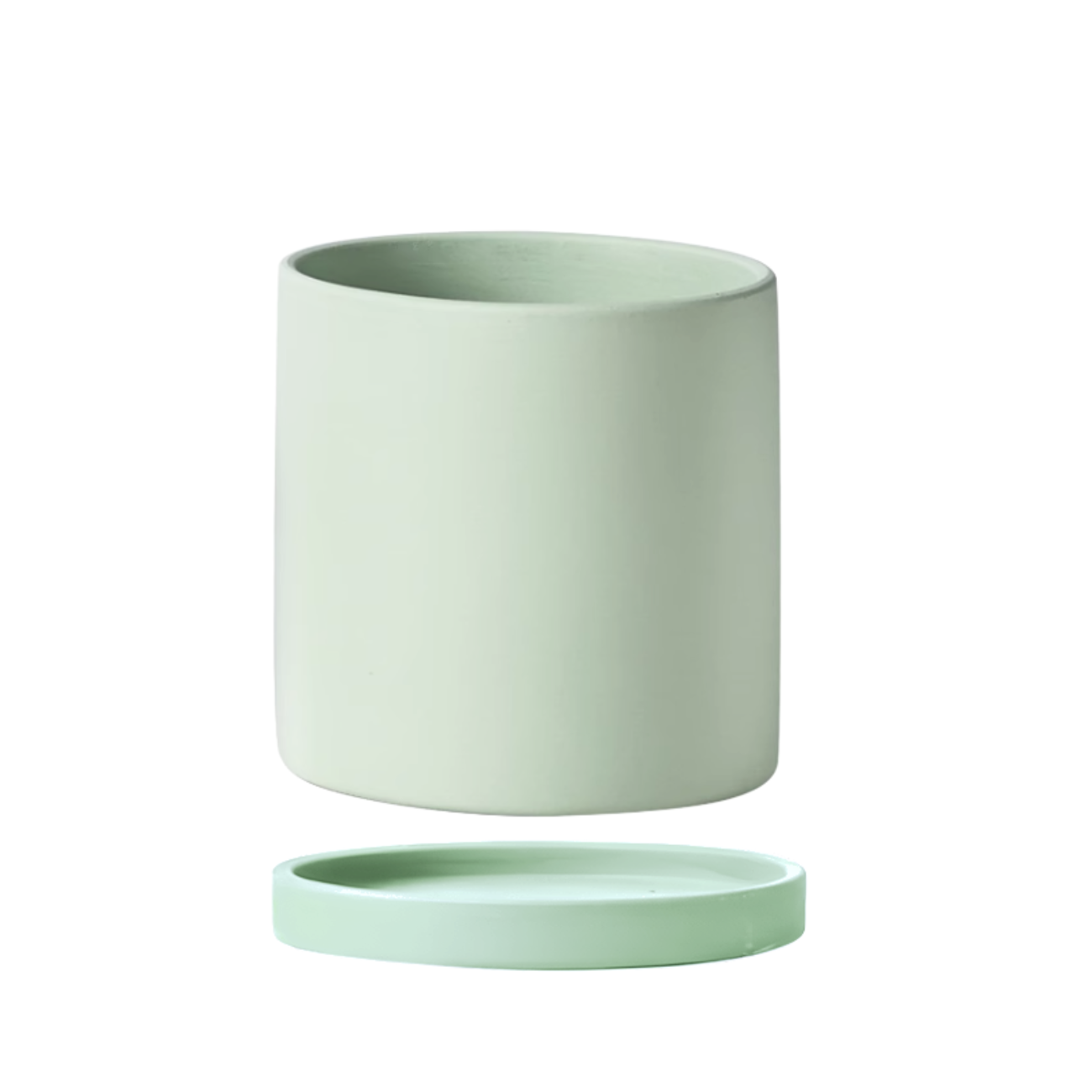 JM Flower Matte Ceramic Pot with Saucer - Green M