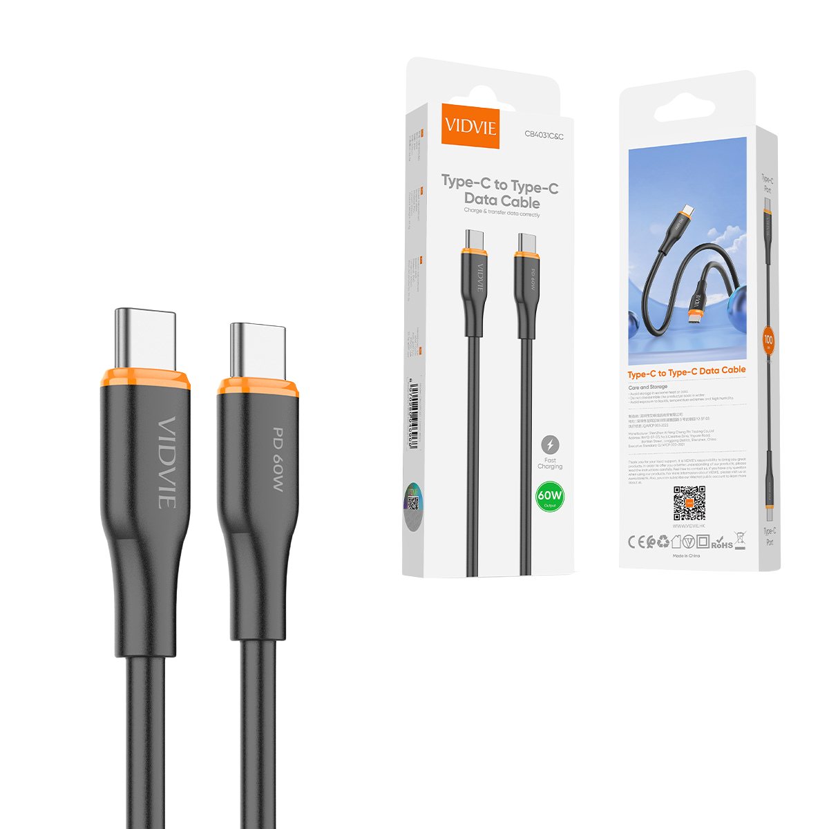 Vidvie Type C To C USB Cable - Black Vidvie Type C To C USB Cable - Black