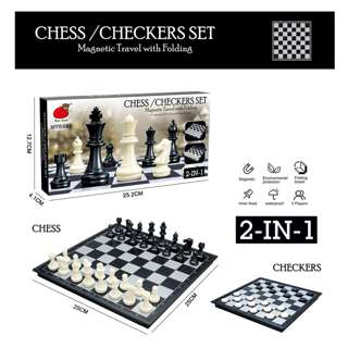 MTRADE Large 2-in-1 Magnetic Chess & Checkers Board Game