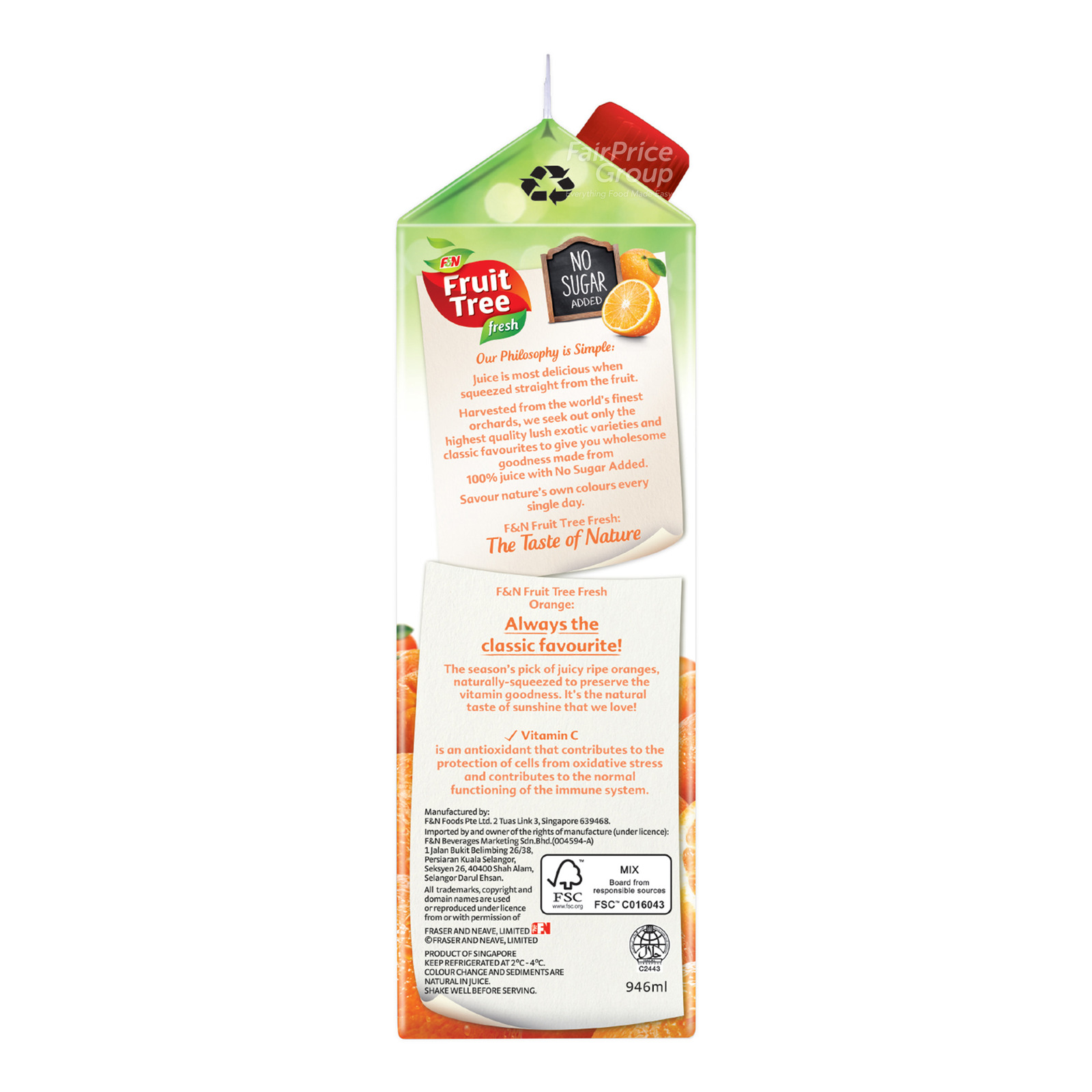 F N Fruit Tree Fresh No Sugar Added Juice Orange NTUC FairPrice