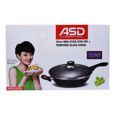 ASD Non-Stick Wok + Tempered Glass Cover - 32cm | NTUC FairPrice