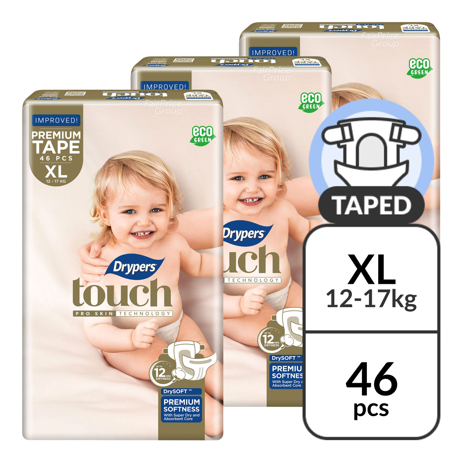 Drypers Touch Diapers - XL (12 - 17kg)