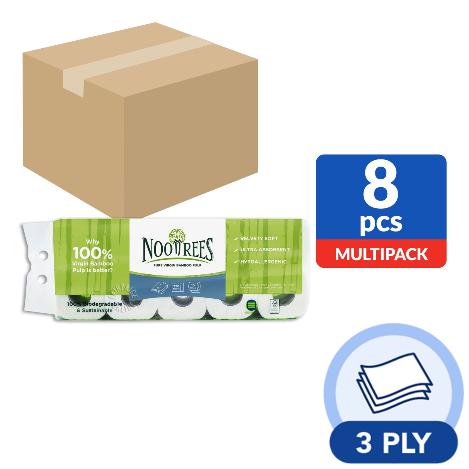 NooTrees Bamboo Toilet Tissue Rolls (3ply) NTUC FairPrice