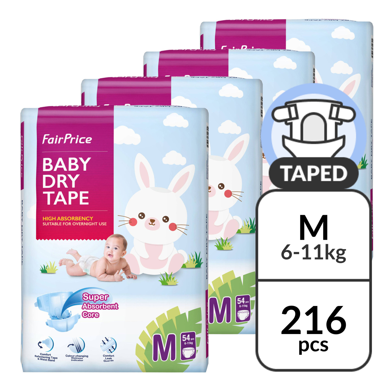 Fairprice Baby Extra Dry Skin Taped Diapers - M