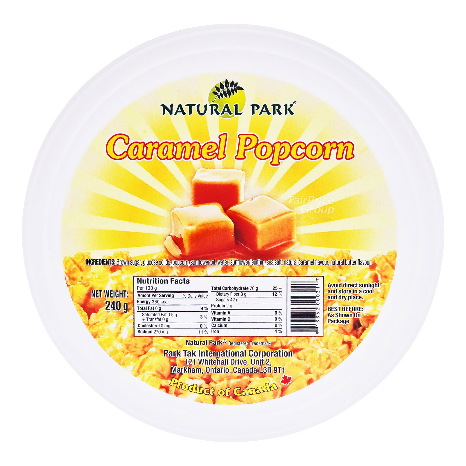 Natural Park Popcorn Tub Caramel NTUC FairPrice