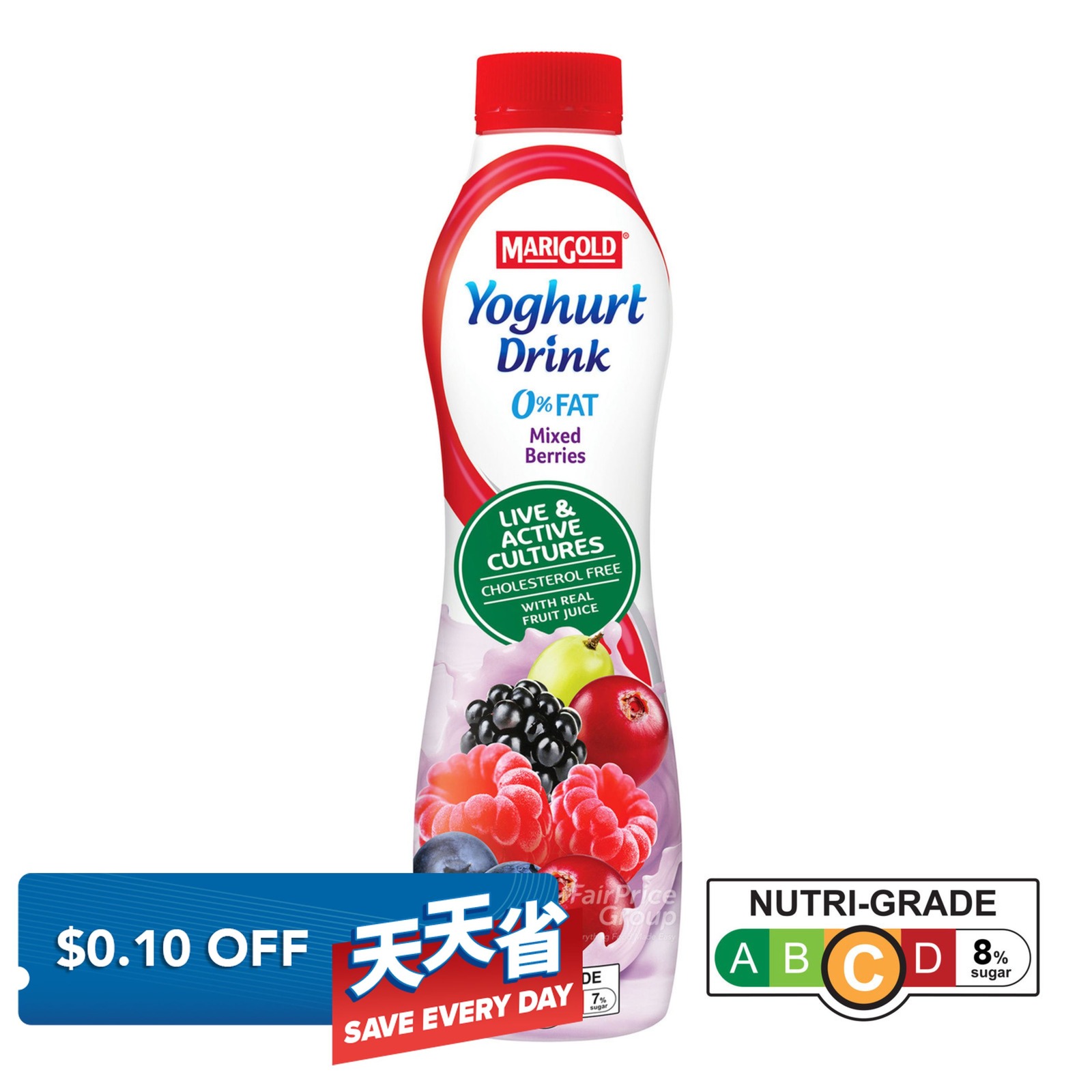 Marigold 0 Fat Yoghurt Bottle Drink Mixed Berries NTUC FairPrice