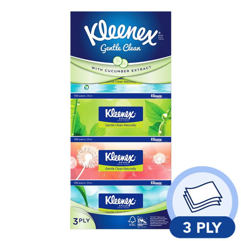 Kleenex Facial Tissue Box Gentle Clean (3ply) NTUC FairPrice