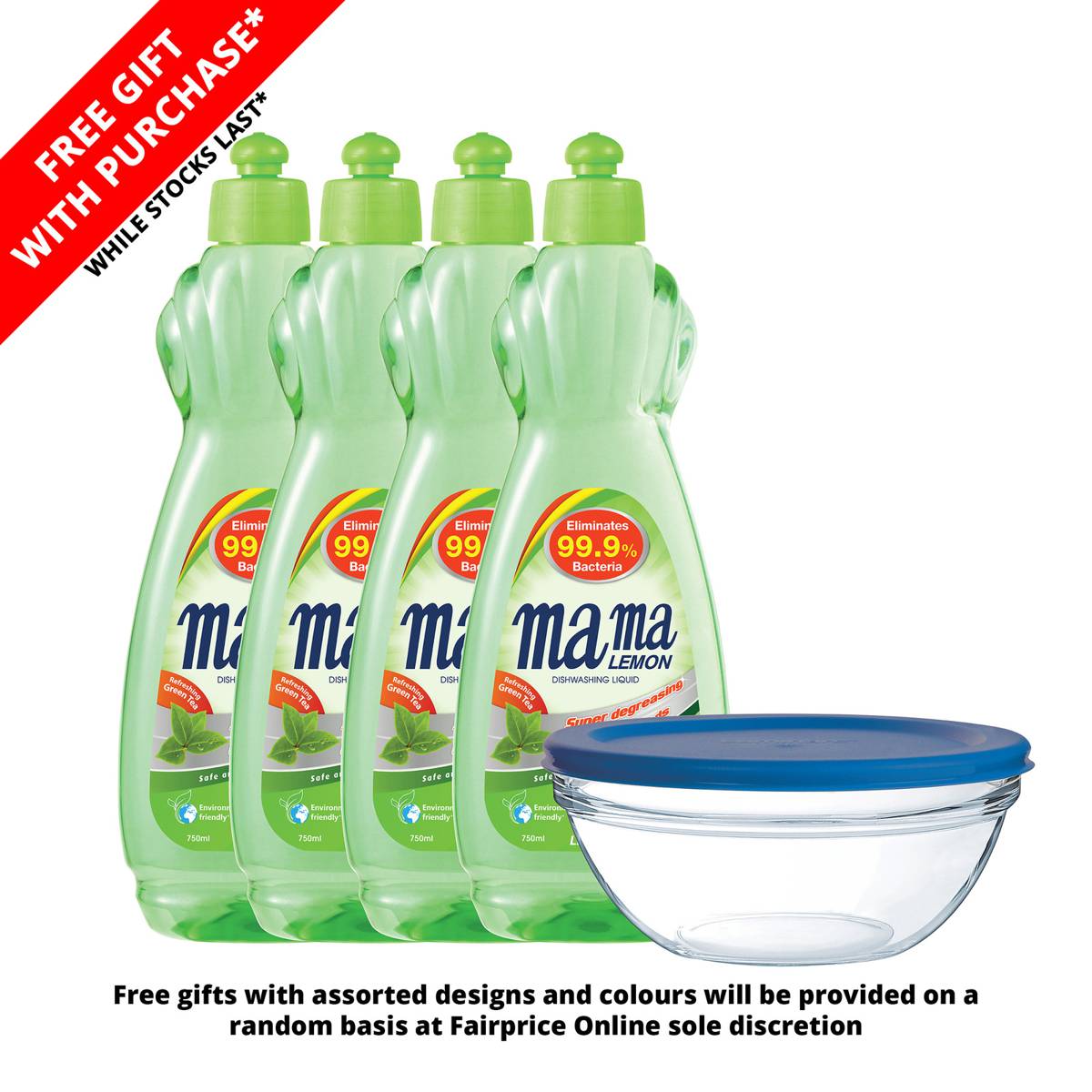 Mama Lemon Dishwashing Liquid Green Tea + Container NTUC FairPrice