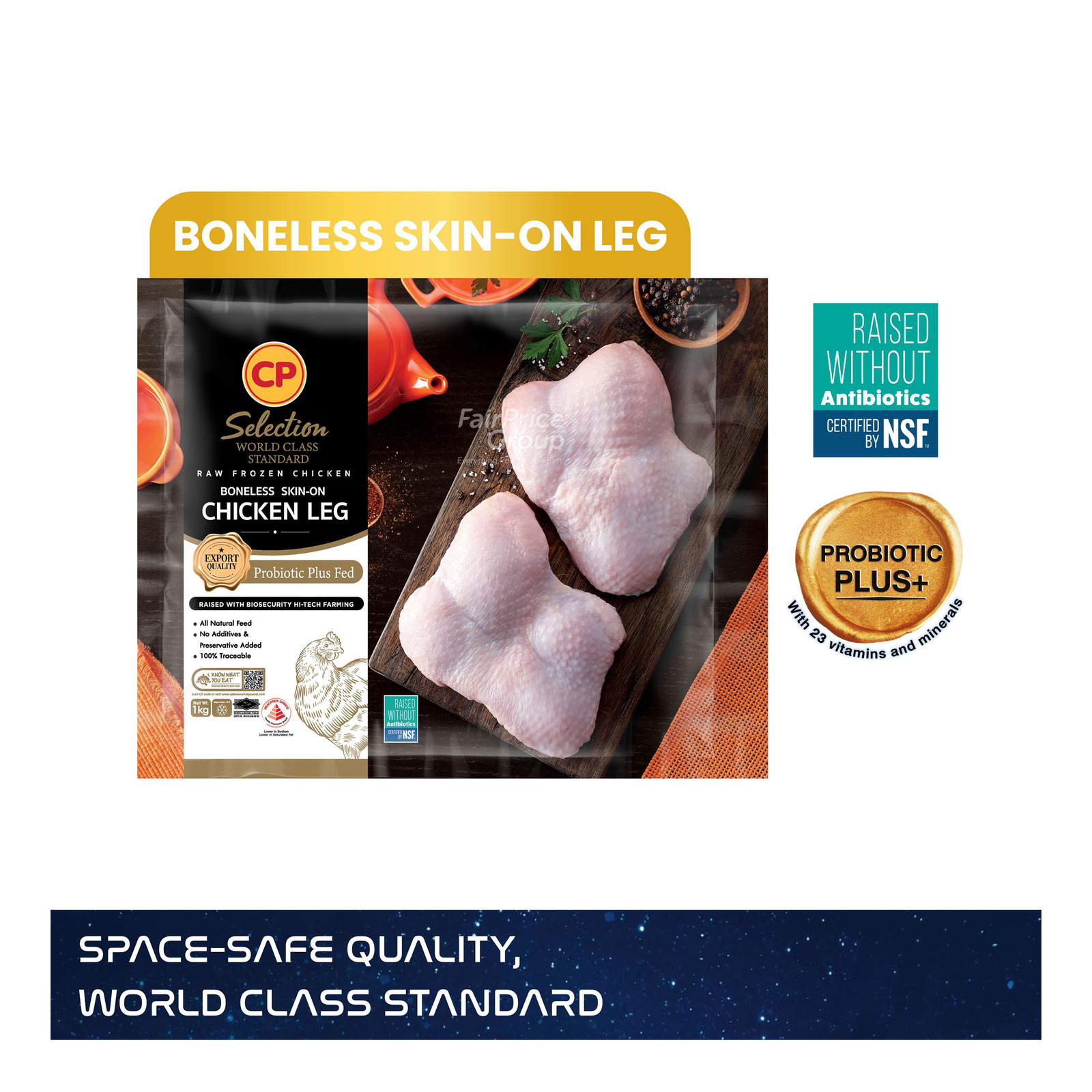 CP Selection Raw Frozen Chicken Leg – Boneless Skin On
