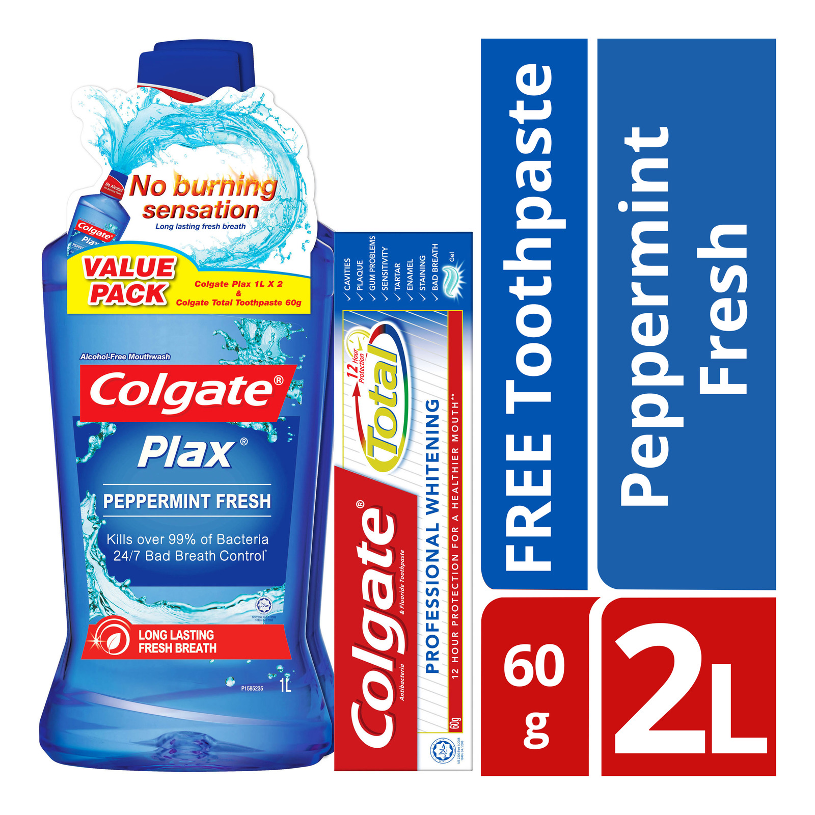 Colgate Plax Mouthwash - Peppermint Fresh + Free 60gToothpaste