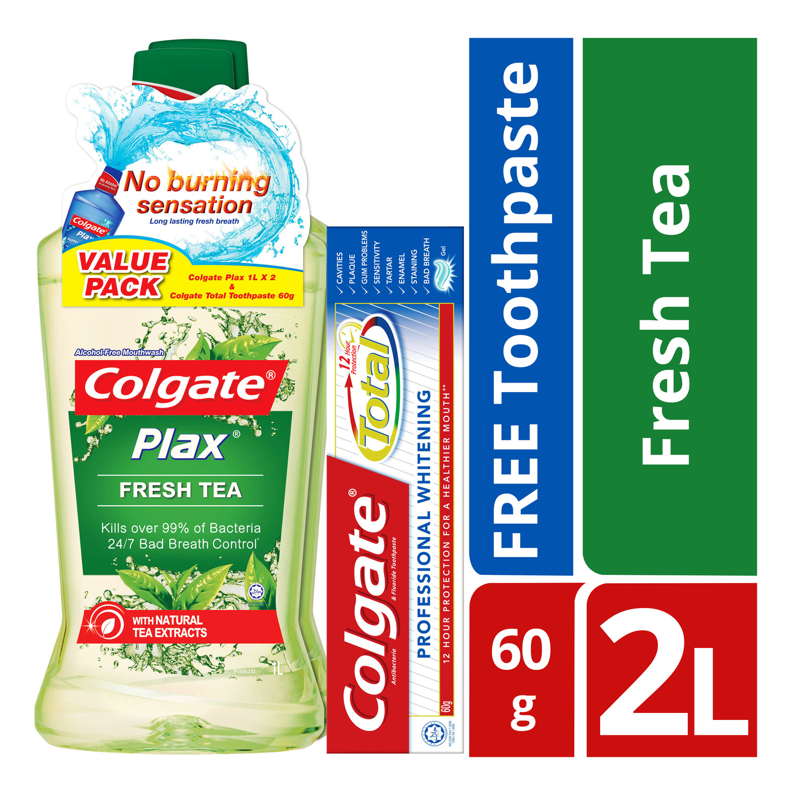 Colgate Plax Mouthwash - Fresh Tea + Free 60g Toothpaste