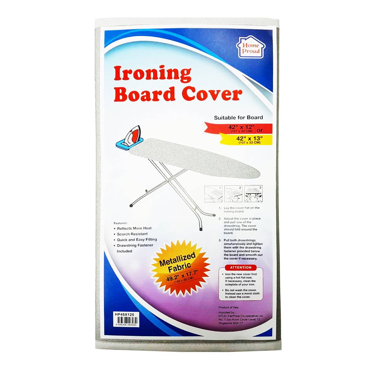 HomeProud Ironing Board Fabric Cover Metallized(125x45cm) NTUC