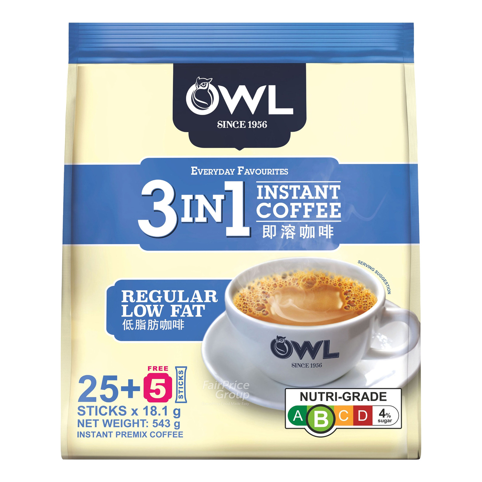 Owl 3 in 1 Instant Coffee - Regular Low Fat | NTUC FairPrice