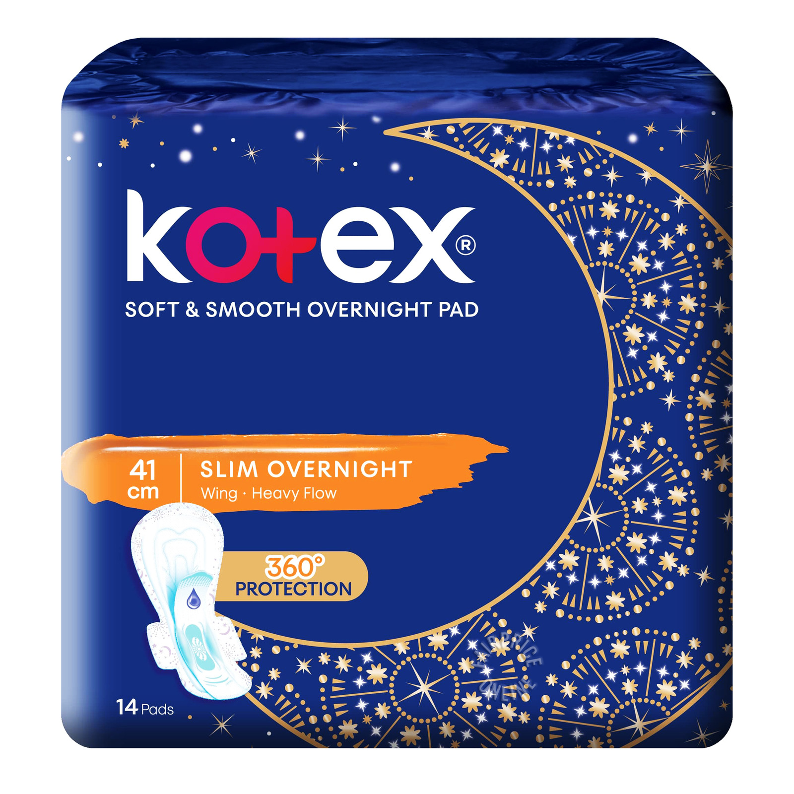 Kotex Soft & Smooth Slim Overnight Wing Pads - Heavy(41cm)