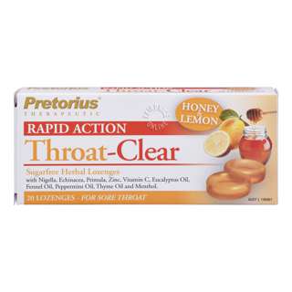 Pretorius Throat-Clear Herbal Lozenges - Honey & Lemon