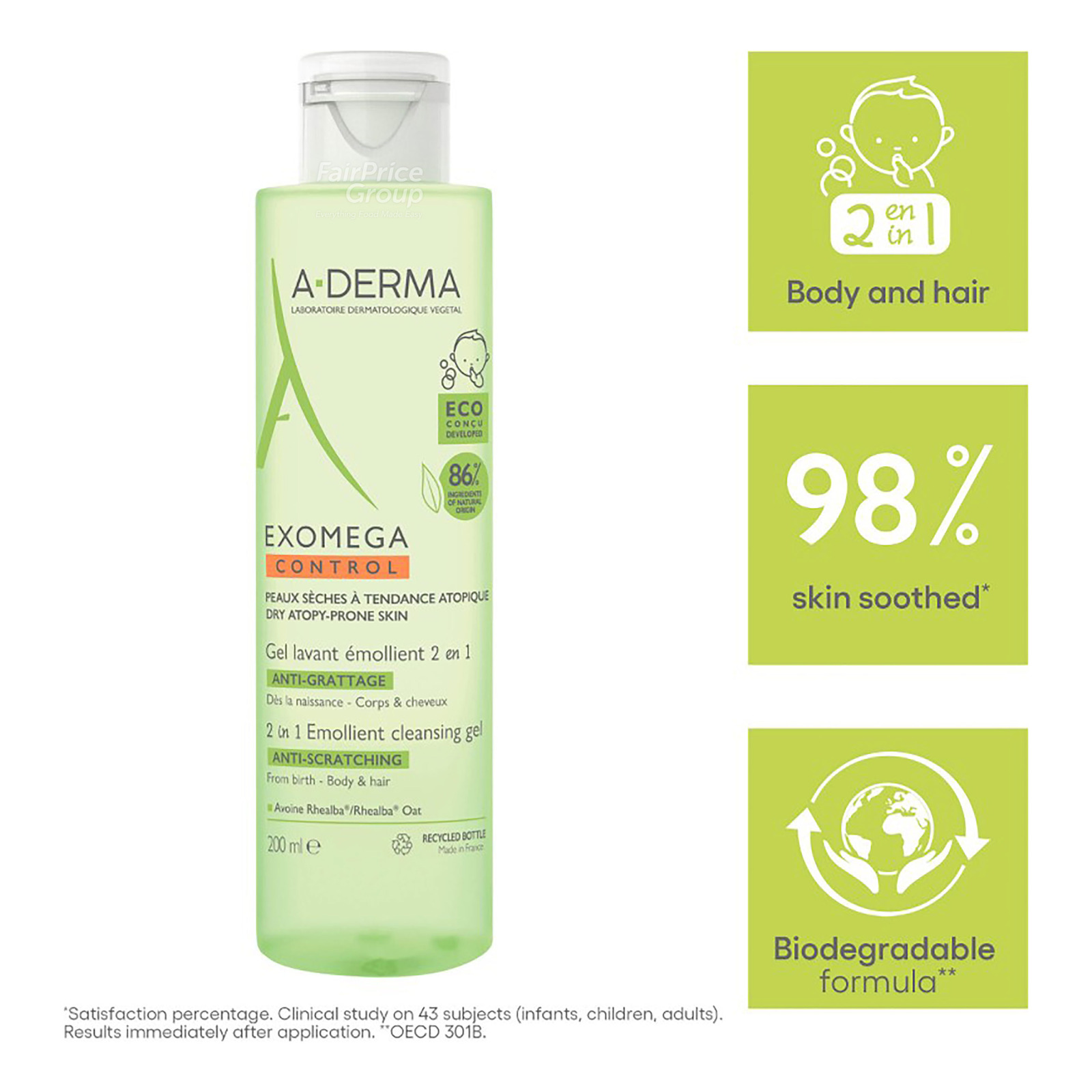 A-Derma 2-in-1 Exomega Emollient Cleansing Gel | NTUC FairPrice