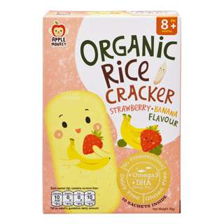Apple Monkey Organic Rice Cracker - Strawberry + Banana