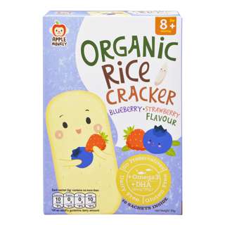 Apple Monkey Organic Rice Cracker - Blueberry + Strawberry