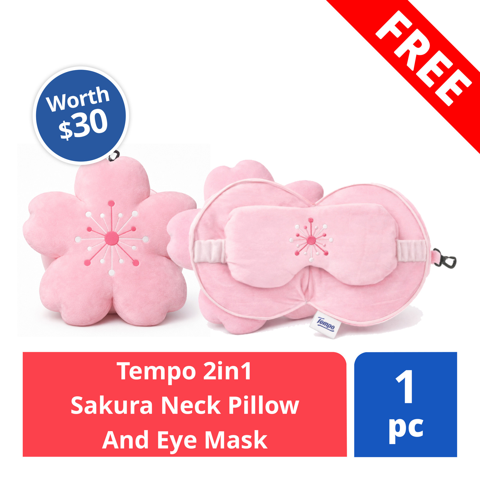 FREE Tempo 2IN1 Sakura Neck Pillow and Eye Mask (worth $30) | NTUC