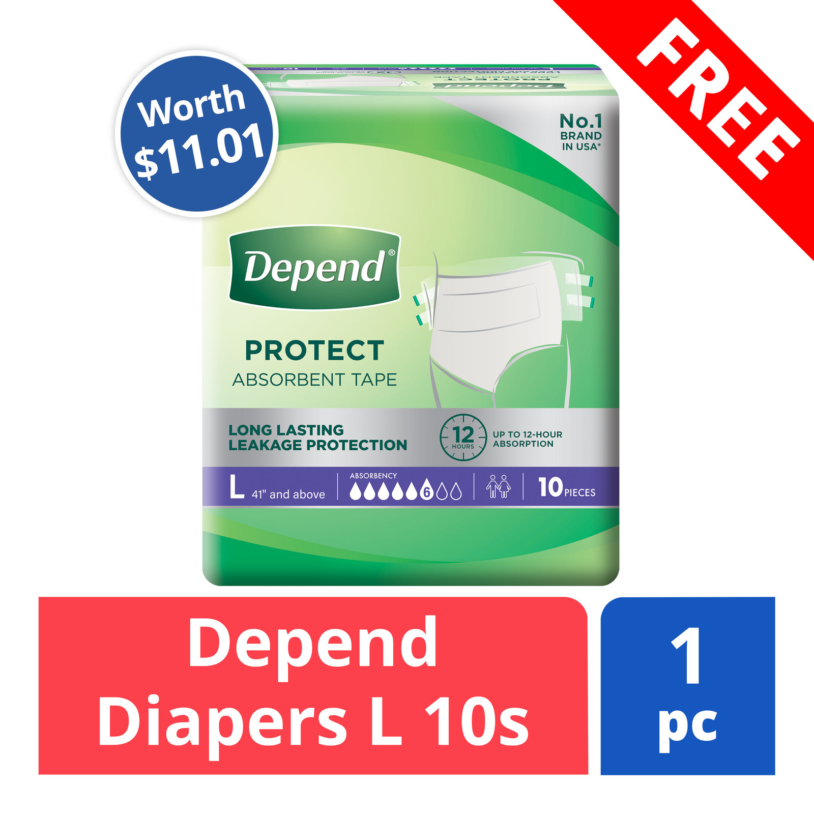 FREE Depend Diapers L 10s (worth 11) NTUC FairPrice