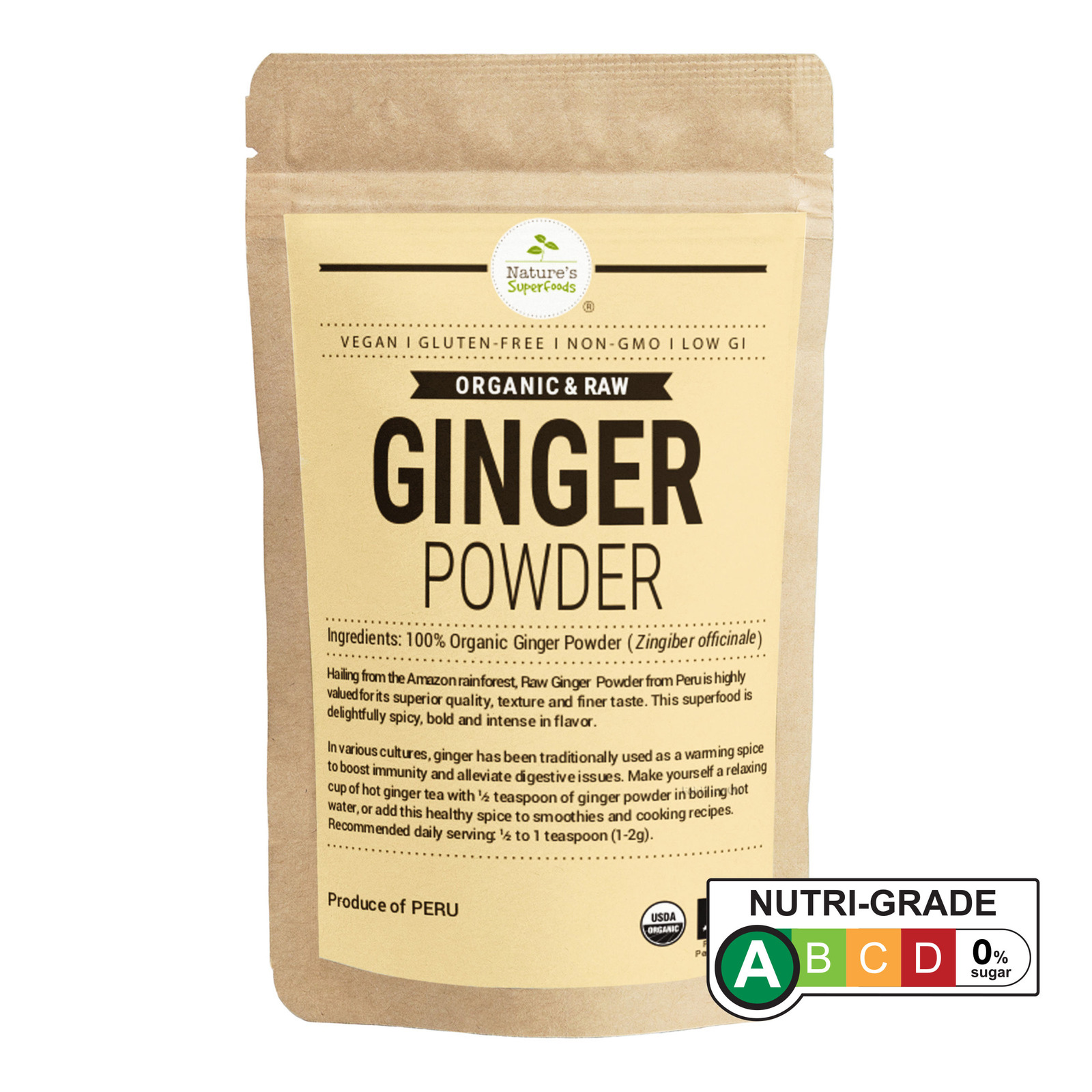 Organic Peruvian Ginger Powder – 100% Pure, Premium Ground Ginger Root – Certified, Keto, Vegan