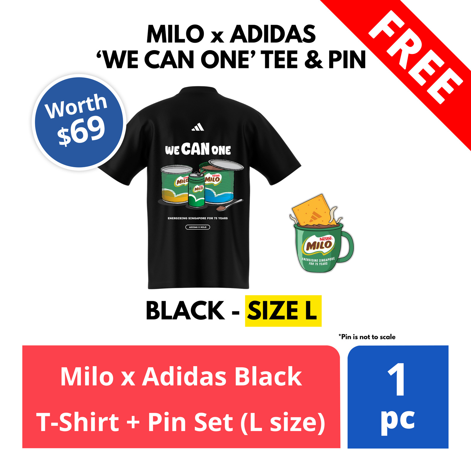 【海外限定】adidas×ミロ　コラボTシャツ　ステイホーム　スターター　黒 アディダス（adidas）（メンズ）半袖ポロシャツ メンズ トレイン