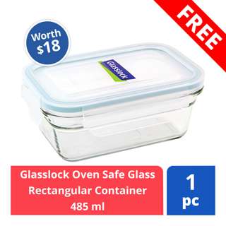 FREE Glasslock Oven Safe Glass Rectangular Container 485 ml (worth $18)