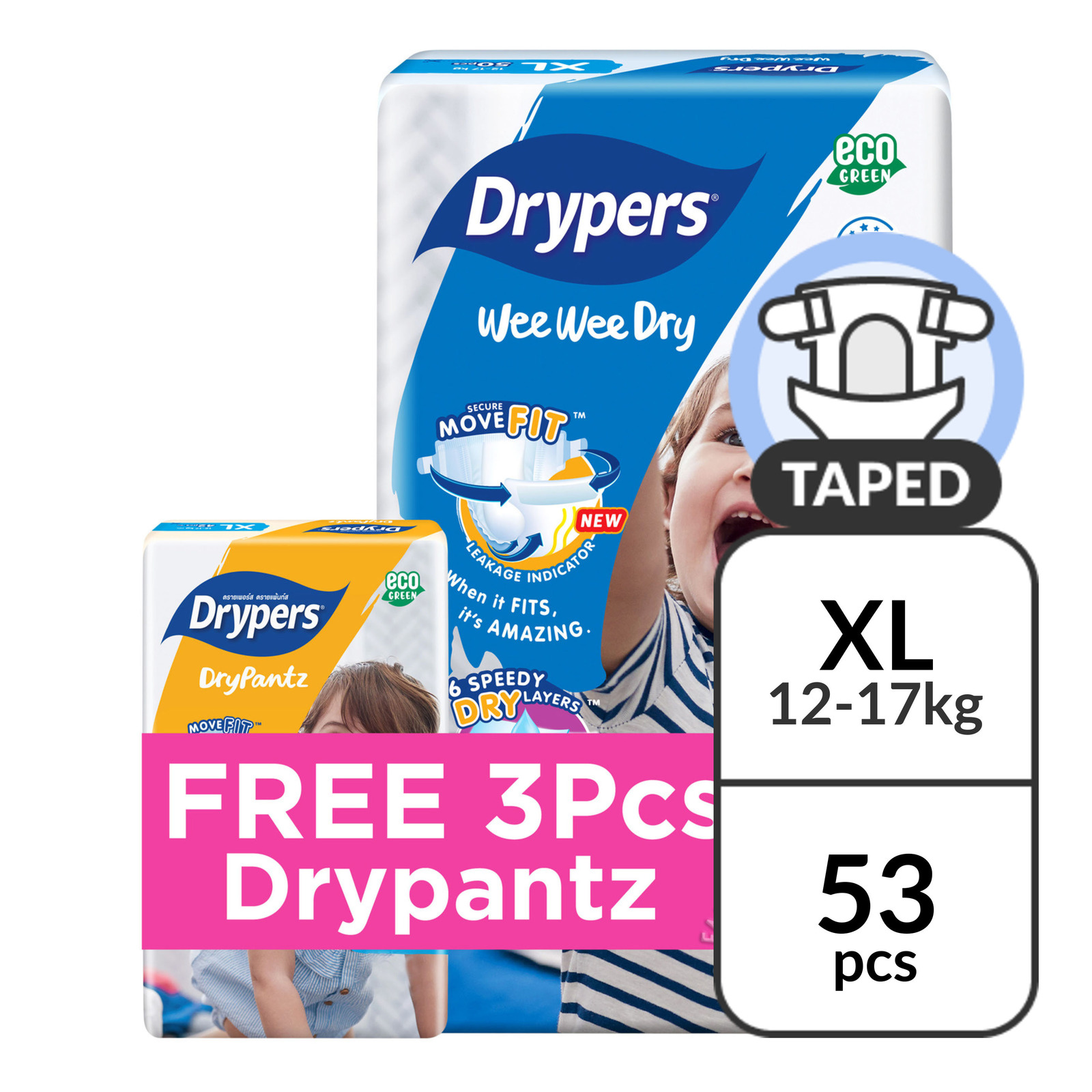 Drypers Wee Wee Dry Diapers - XL (12 - 17kg)
