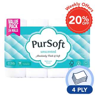 Pursoft 100% Virgin Pulp Unscented Bathroom Tissue - 4Ply