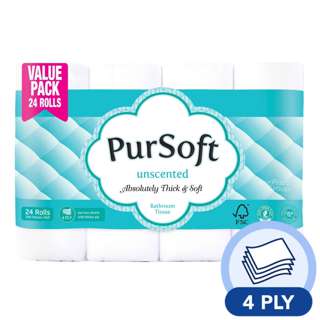 Pursoft 100% Virgin Pulp Unscented Bathroom Tissue - 4Ply Pursoft 100% Virgin Pulp Unscented Bathroom Tissue - 4Ply