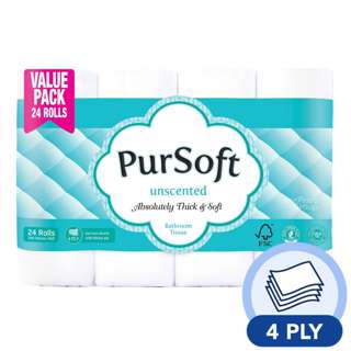 Pursoft 100% Virgin Pulp Unscented Bathroom Tissue - 4Ply Pursoft 100% Virgin Pulp Unscented Bathroom Tissue - 4Ply