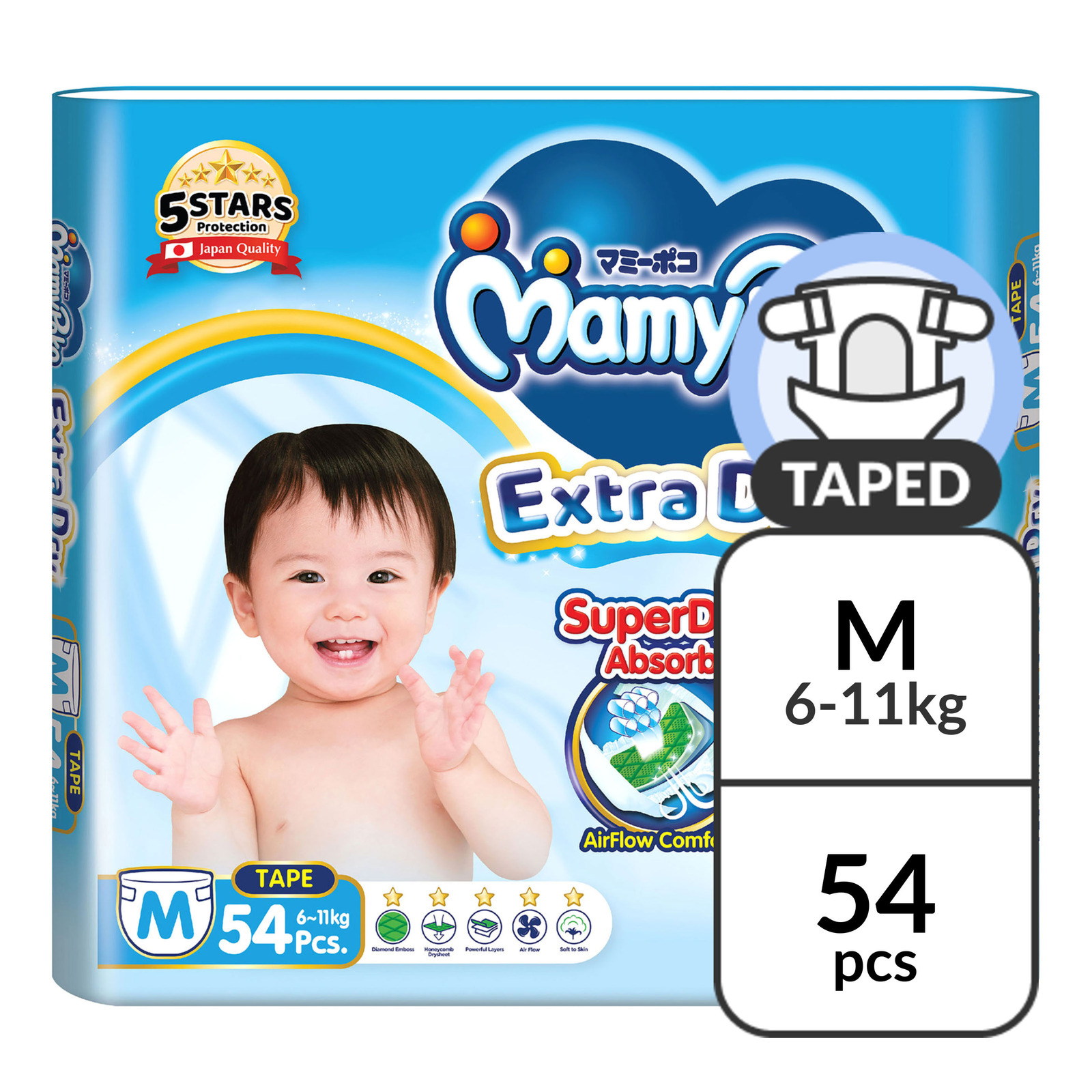 MamyPoko Extra Dry Tape Diapers - M (6 - 11kg)