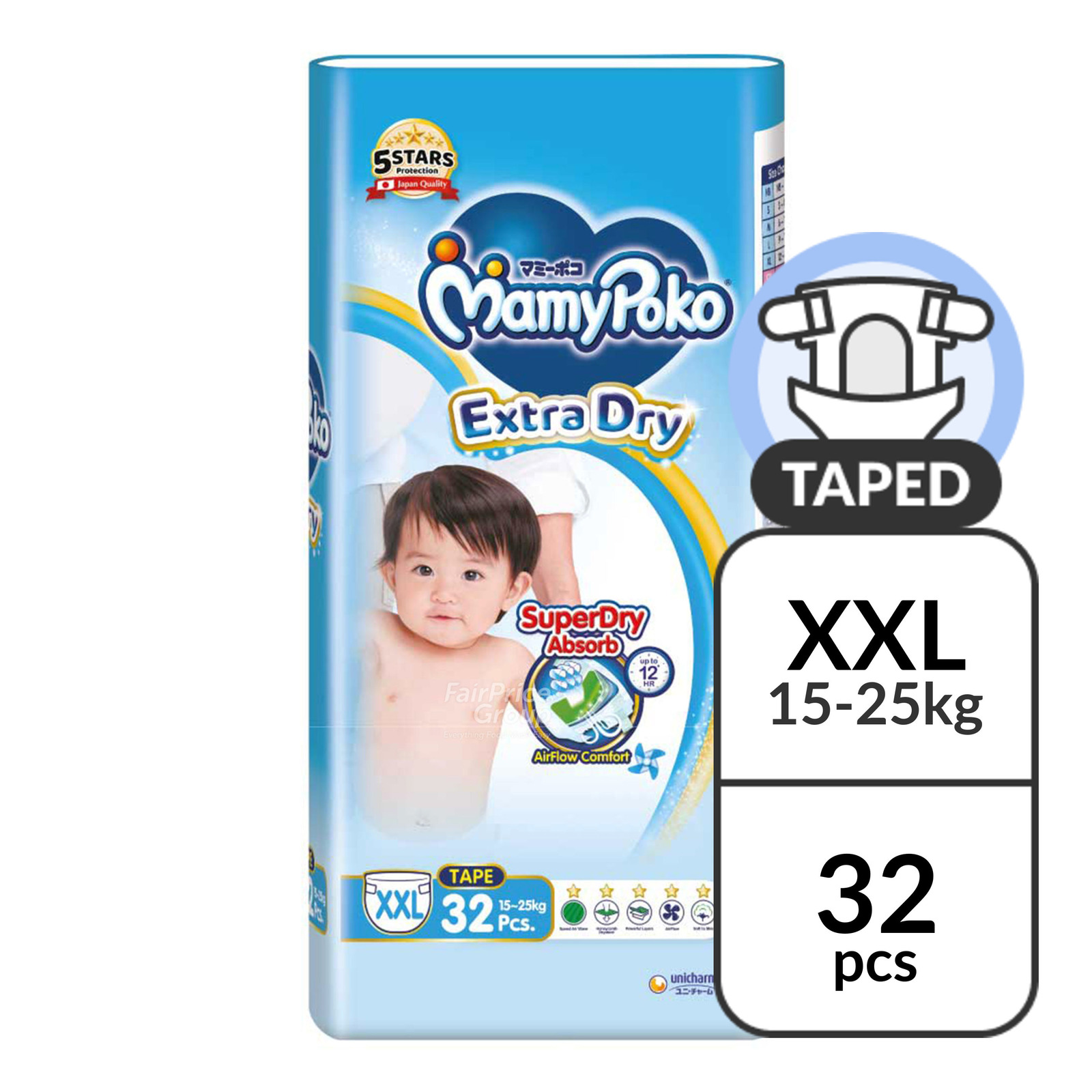 MamyPoko Extra Dry Tape Diapers - XXL (15 - 25kg)