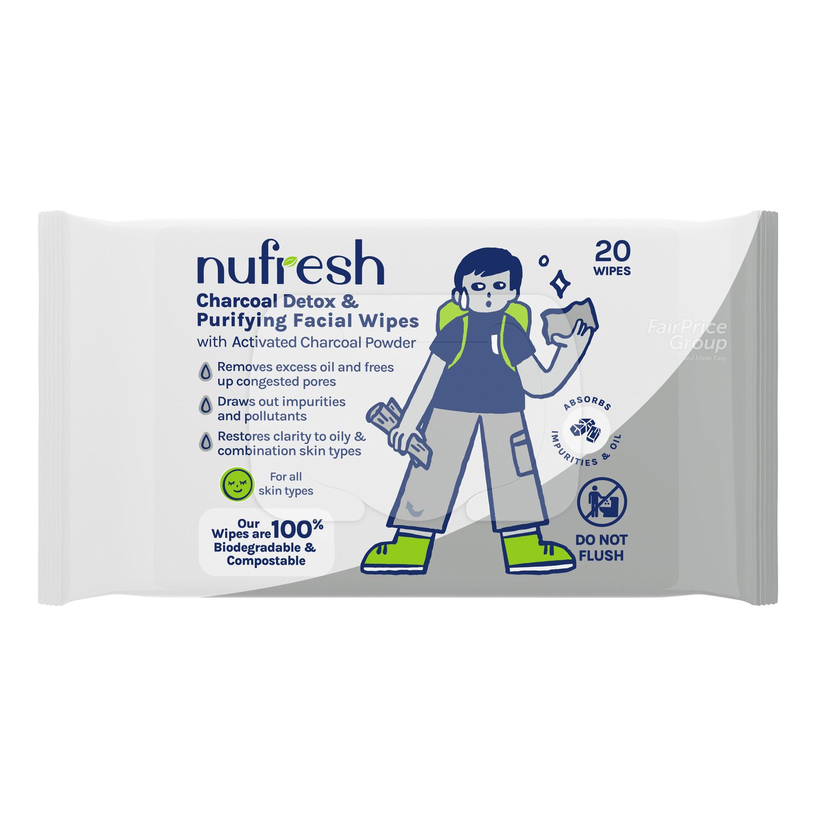 NuFresh Detoxifying & Purifying Facial Wipes Charcoal NTUC FairPrice