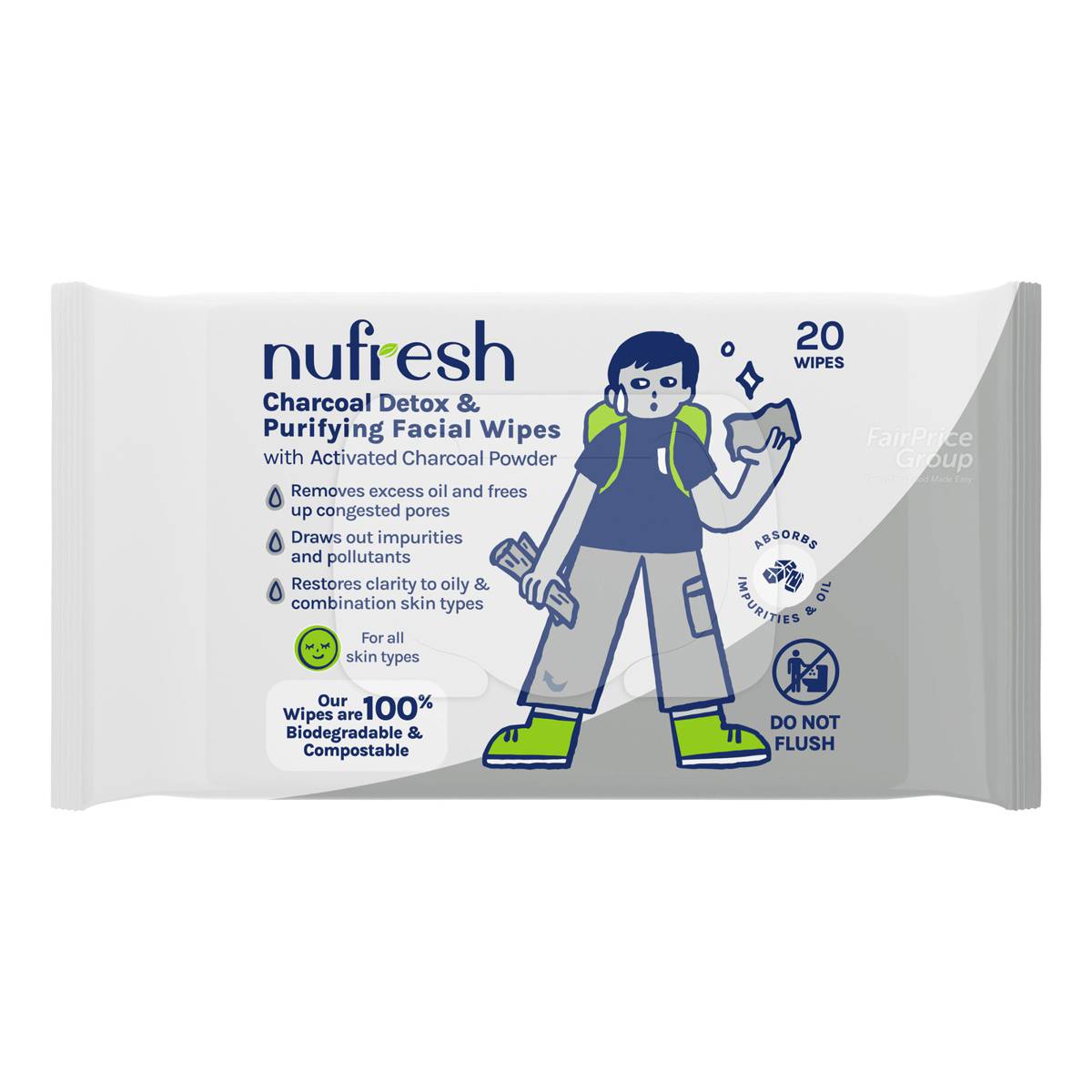 NuFresh Detoxifying & Purifying Facial Wipes Charcoal NTUC FairPrice