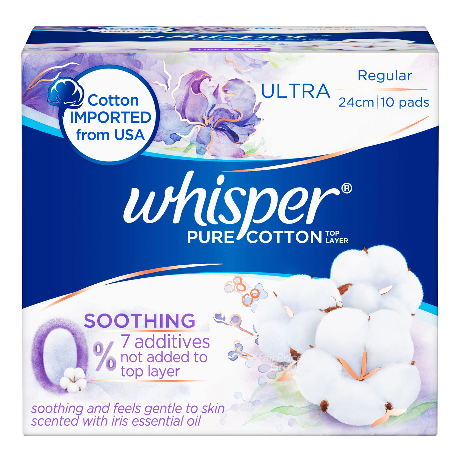 Whisper Pure Cotton Ultra Sanitary Pads Regular (24cm) NTUC FairPrice