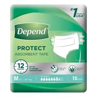 Depend Protect Absorbent Unisex Adult Diaper Tape - M Depend Protect Absorbent Unisex Adult Diaper Tape - M