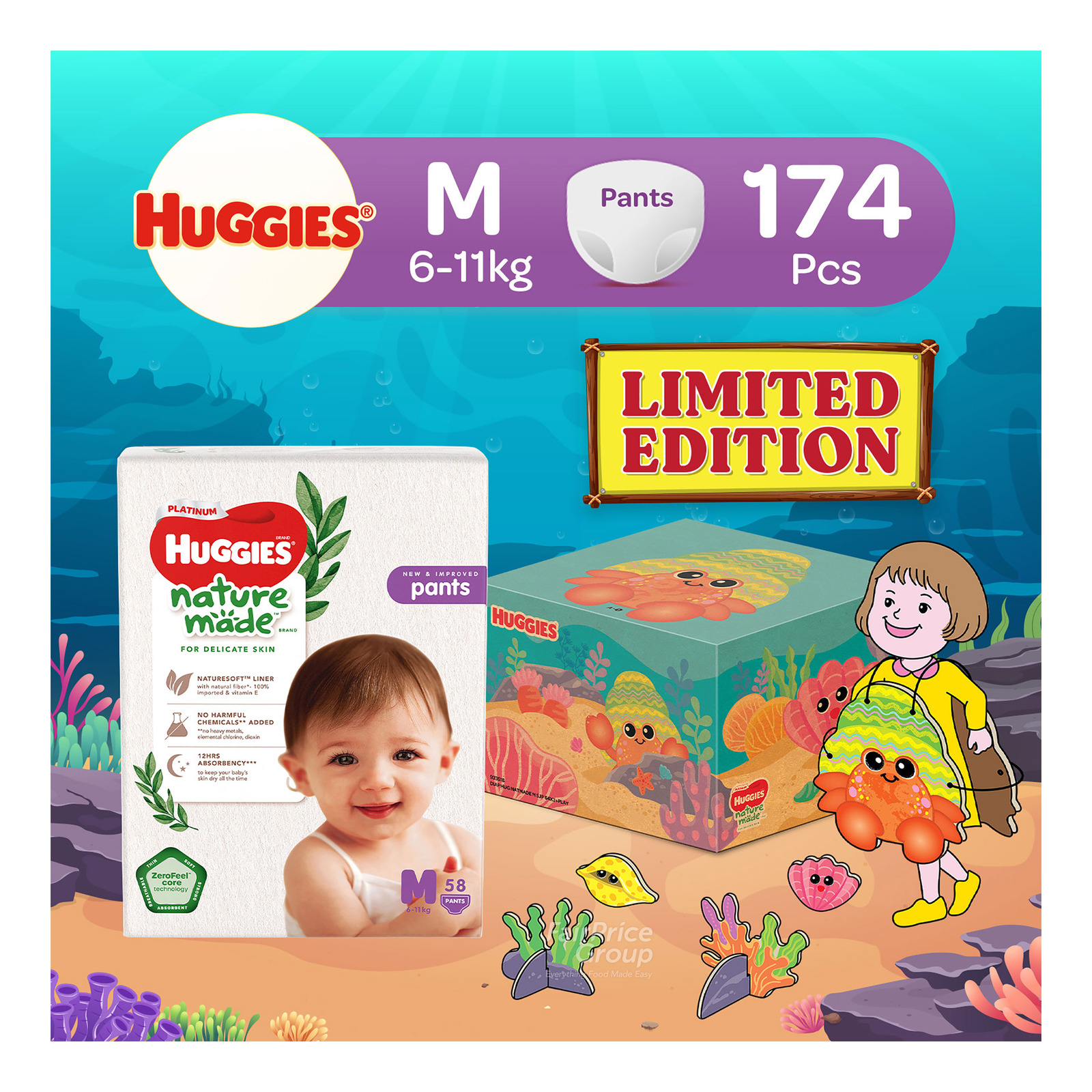 Huggies Baby Diaper Platinum Naturemade Pants - M (6-11kg)