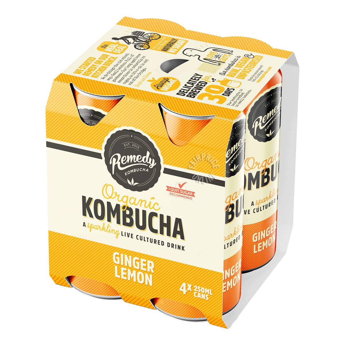 Remedy Organic Kombucha Can Drink Ginger Lemon NTUC FairPrice