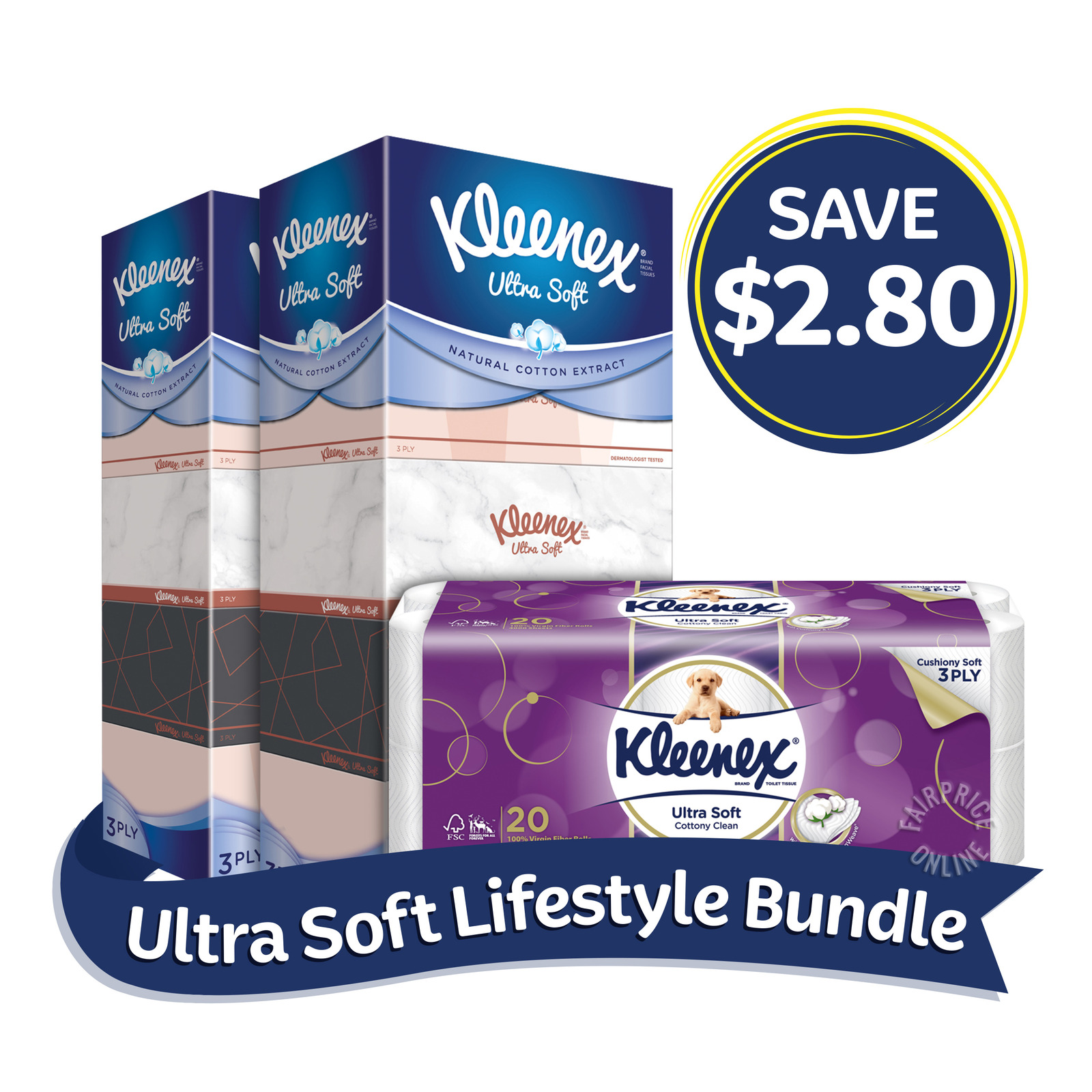 Kleenex Bath & Facial Tissues Bundle 2 NTUC FairPrice